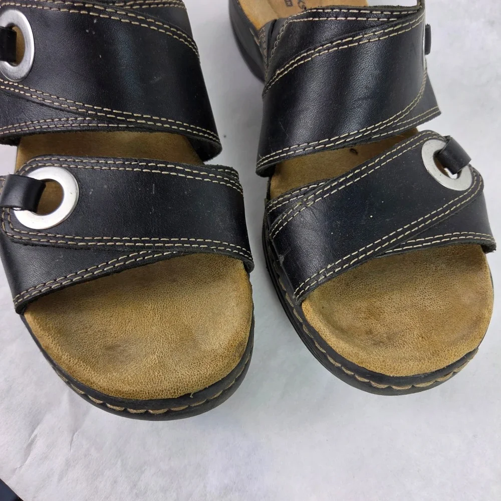Clarks Collection Lexi Willow Black Slide Slip On Summer Sandals Wedge Casual